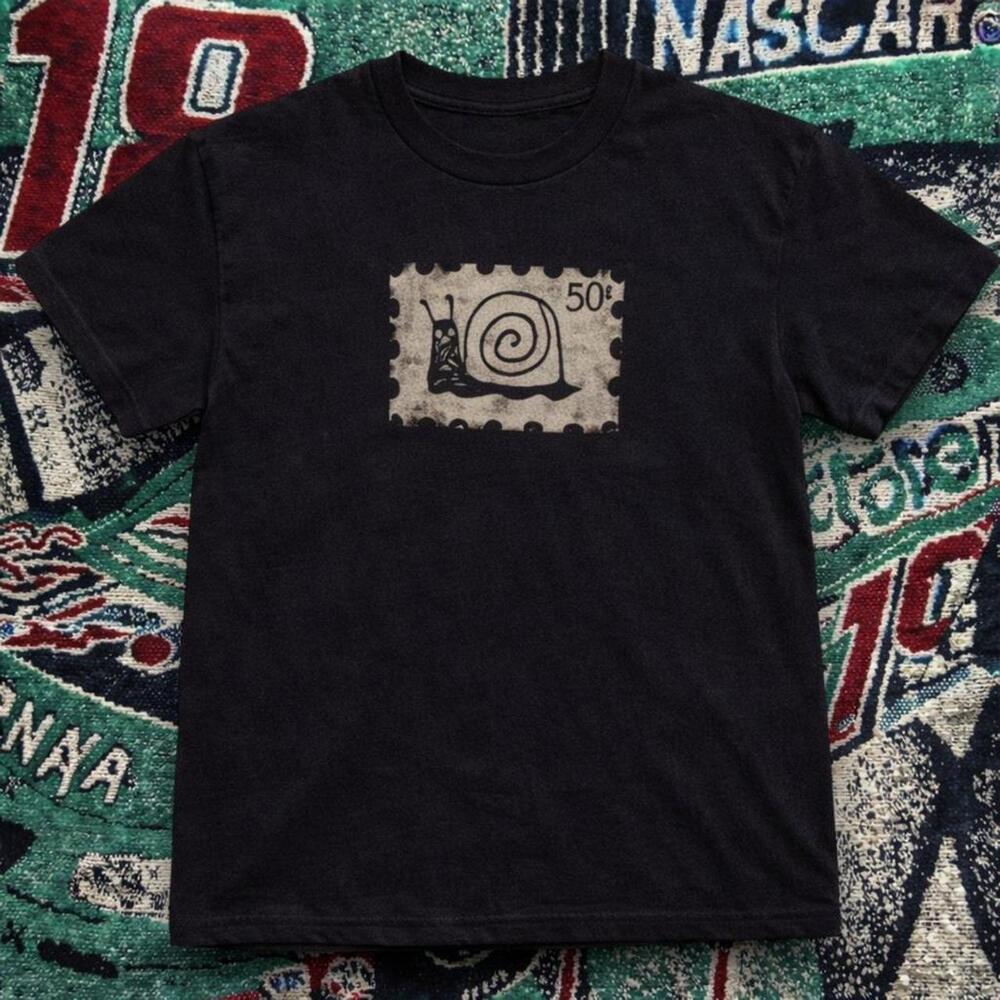 Snail Stamp Graphic Tee Minimal Black Indie T Shirt